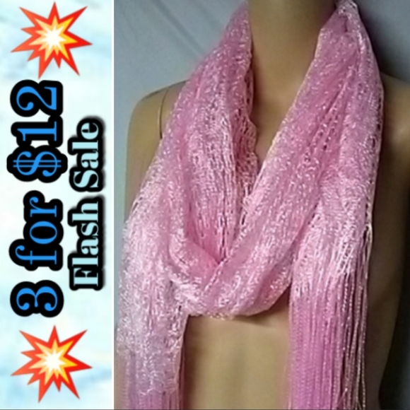 Accessories - Pastel Pink Thin Knit Fringe Fashion Scarf